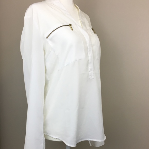 [Michael Kors] White Blouse w Gold Pocket Zippers - Picture 2 of 8